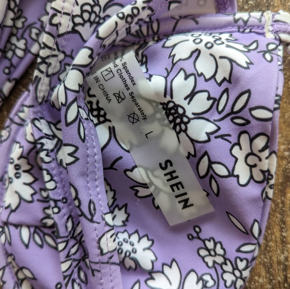Floral Purple Bikini Set Shein Cheeky Large - Picture 3 of 6
